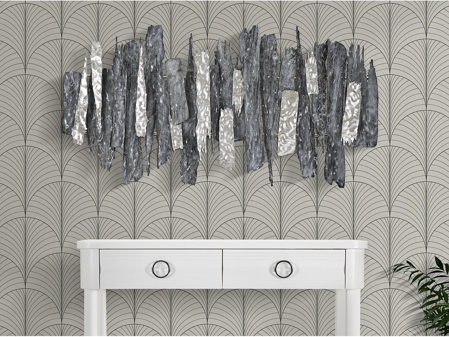 3D abstract decoratief paneel in veelkleurig metaal, 122,6 x 6,4 x 63 cm