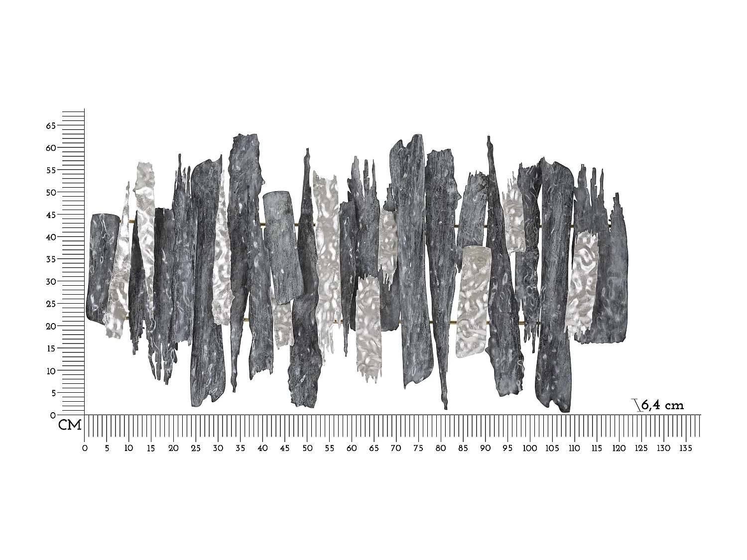 3D abstract decoratief paneel in veelkleurig metaal, 122,6 x 6,4 x 63 cm