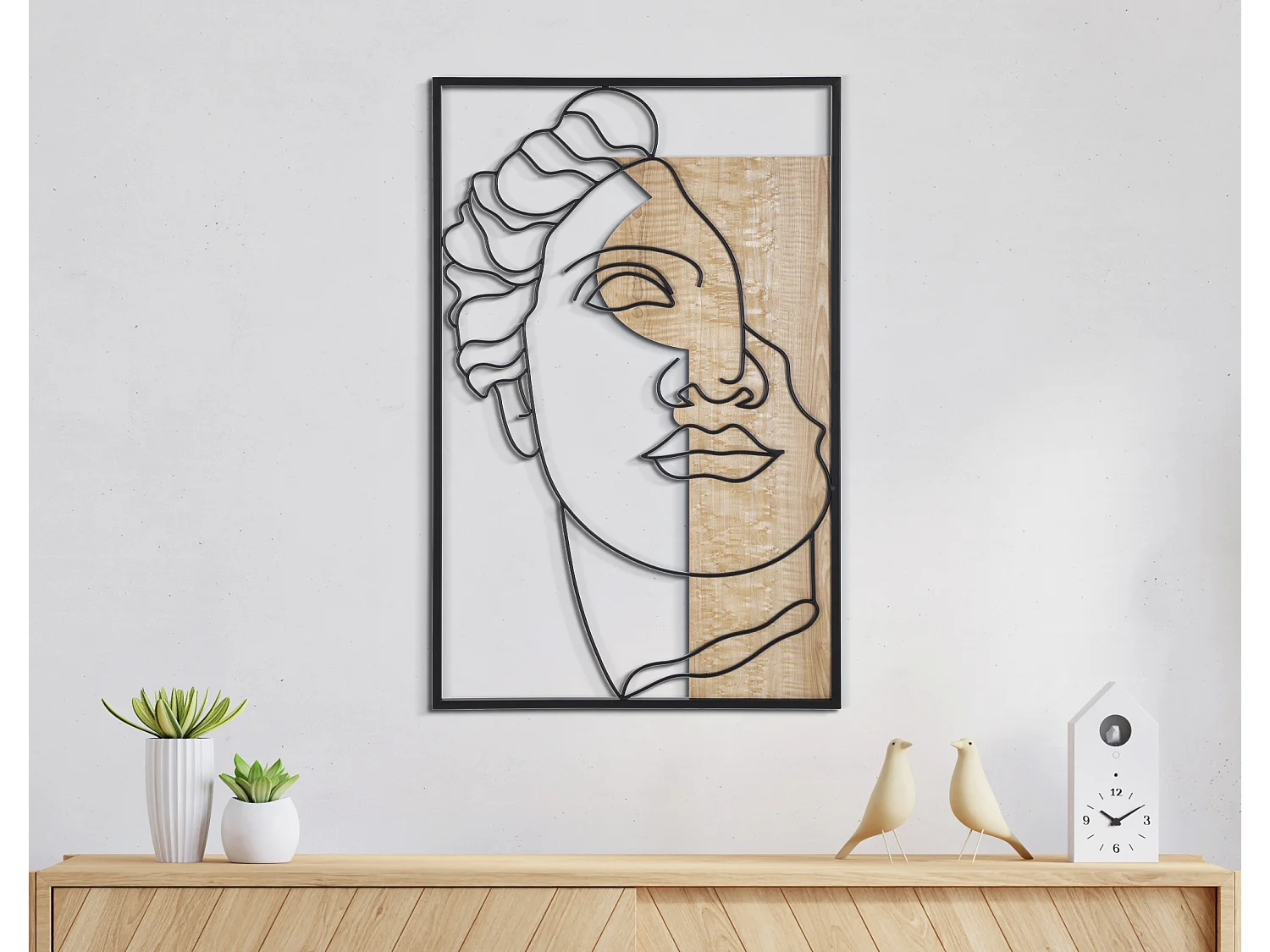 Décoration Murale Encadrée "David Face" 80cm Naturel & Noir