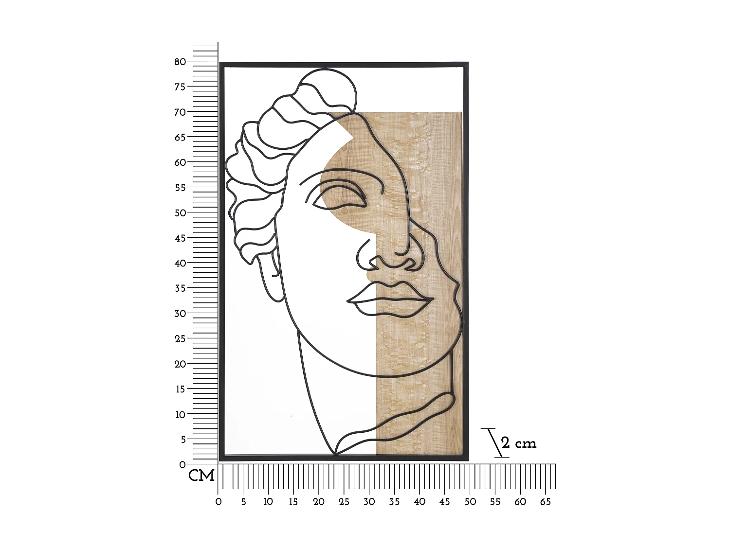 Décoration Murale Encadrée "David Face" 80cm Naturel & Noir