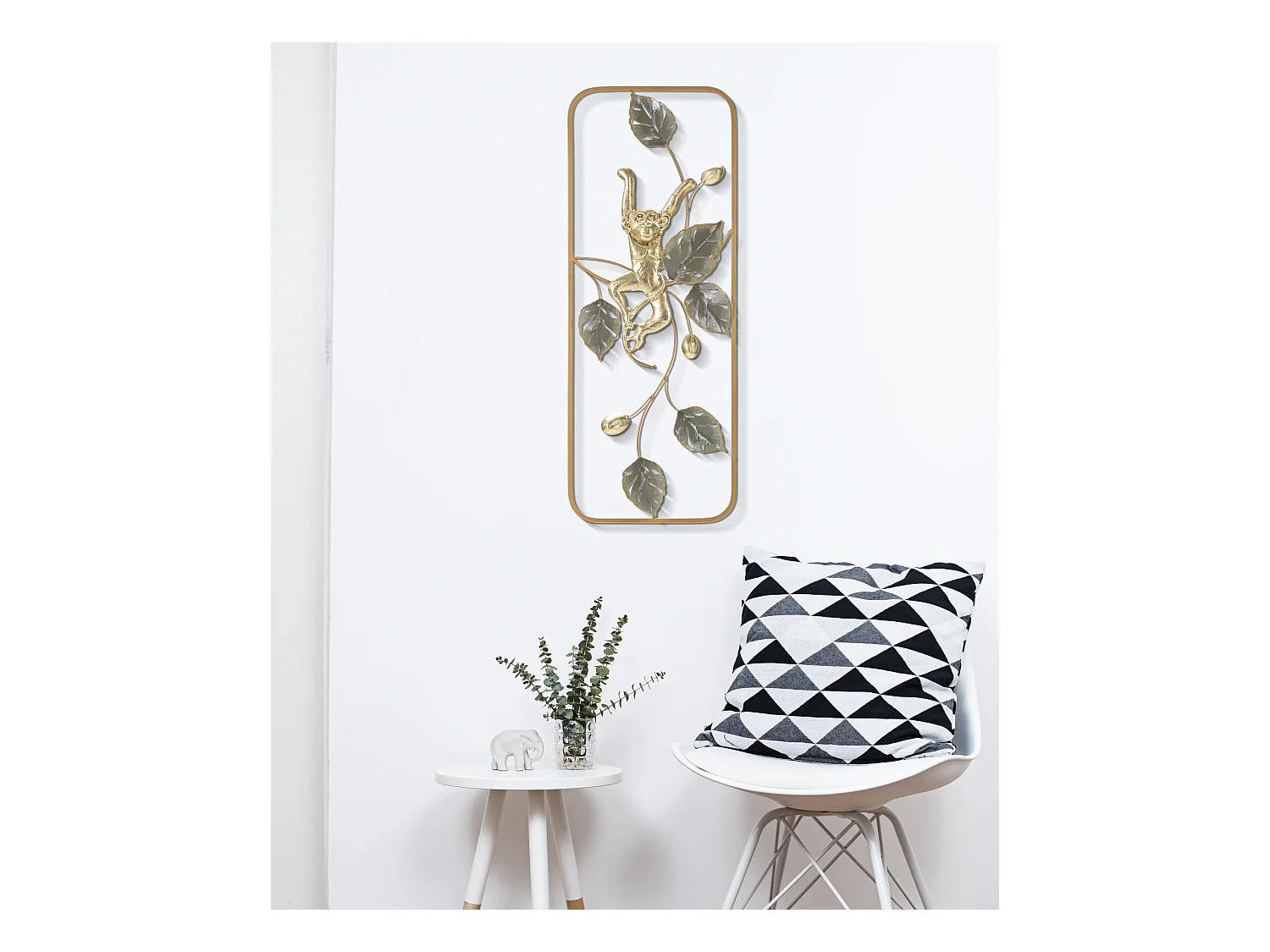 Décoration Murale Encadrée en Métal "Monkey" 74cm Or & Vert