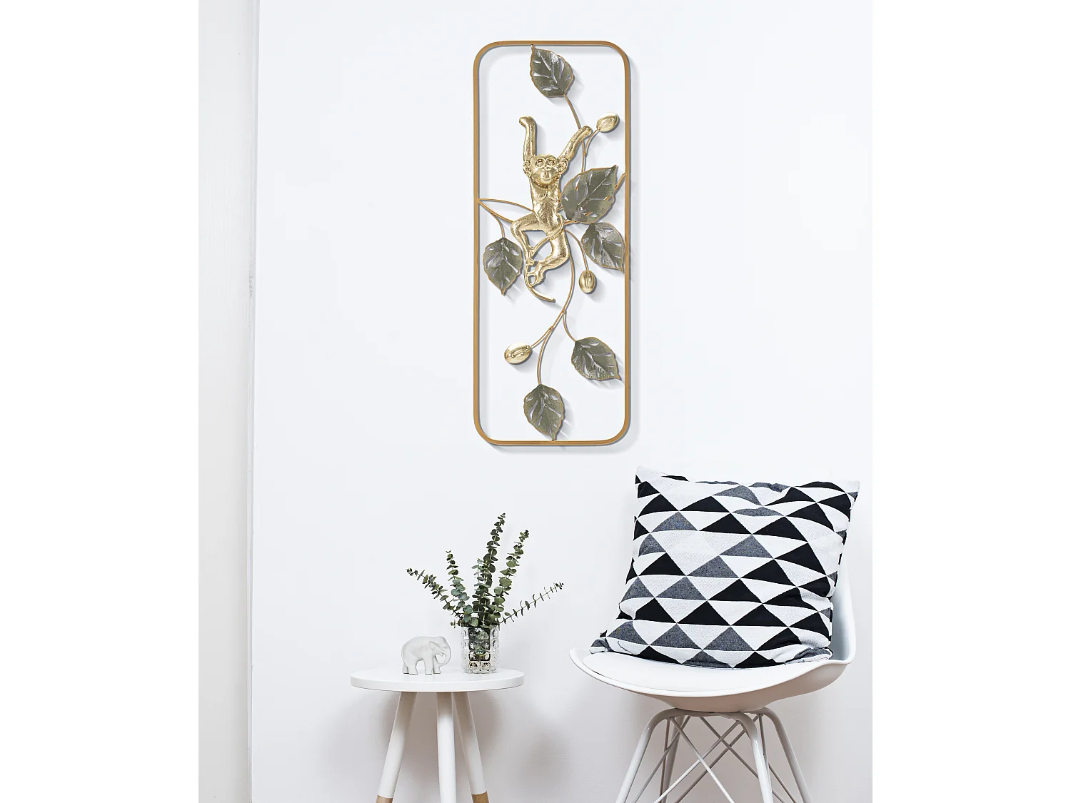 Décoration Murale Encadrée en Métal "Monkey" 74cm Or & Vert