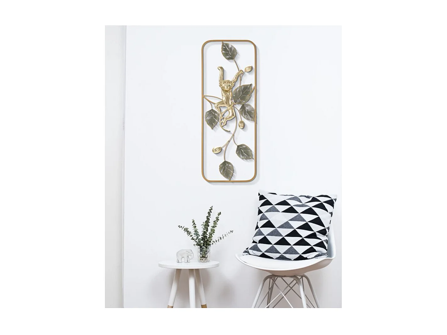 Décoration Murale Encadrée en Métal "Monkey" 74cm Or & Vert