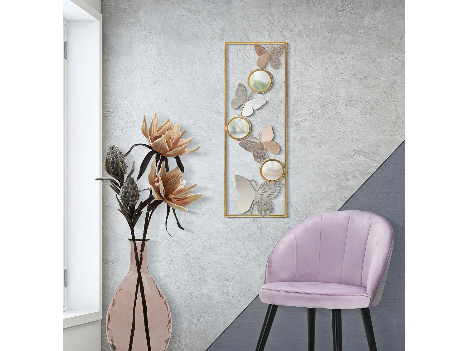 Décoration Murale Encadrée 3 Miroirs "Buttys" 90cm Multicolore