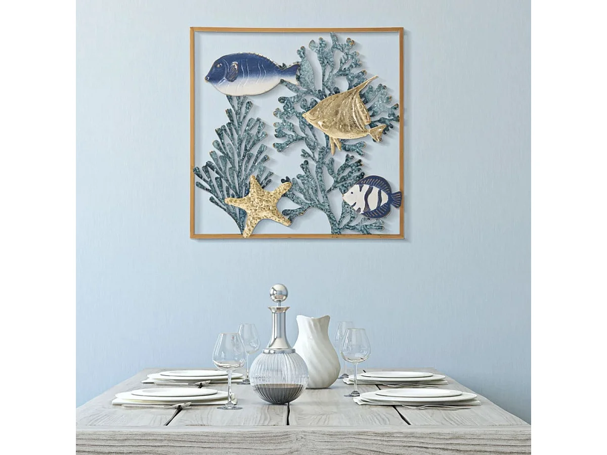 Déco Murale Encadrée en Métal "Fish" 50cm Multicolore