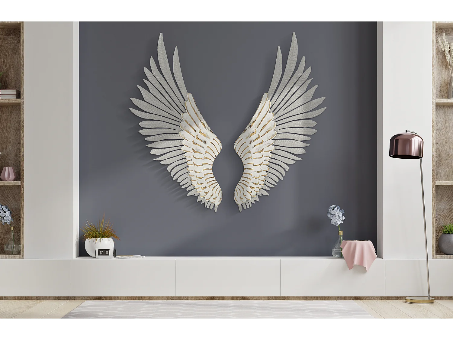 Set di 2 ali in metallo e legno bianco cm 43,8x2,5x104