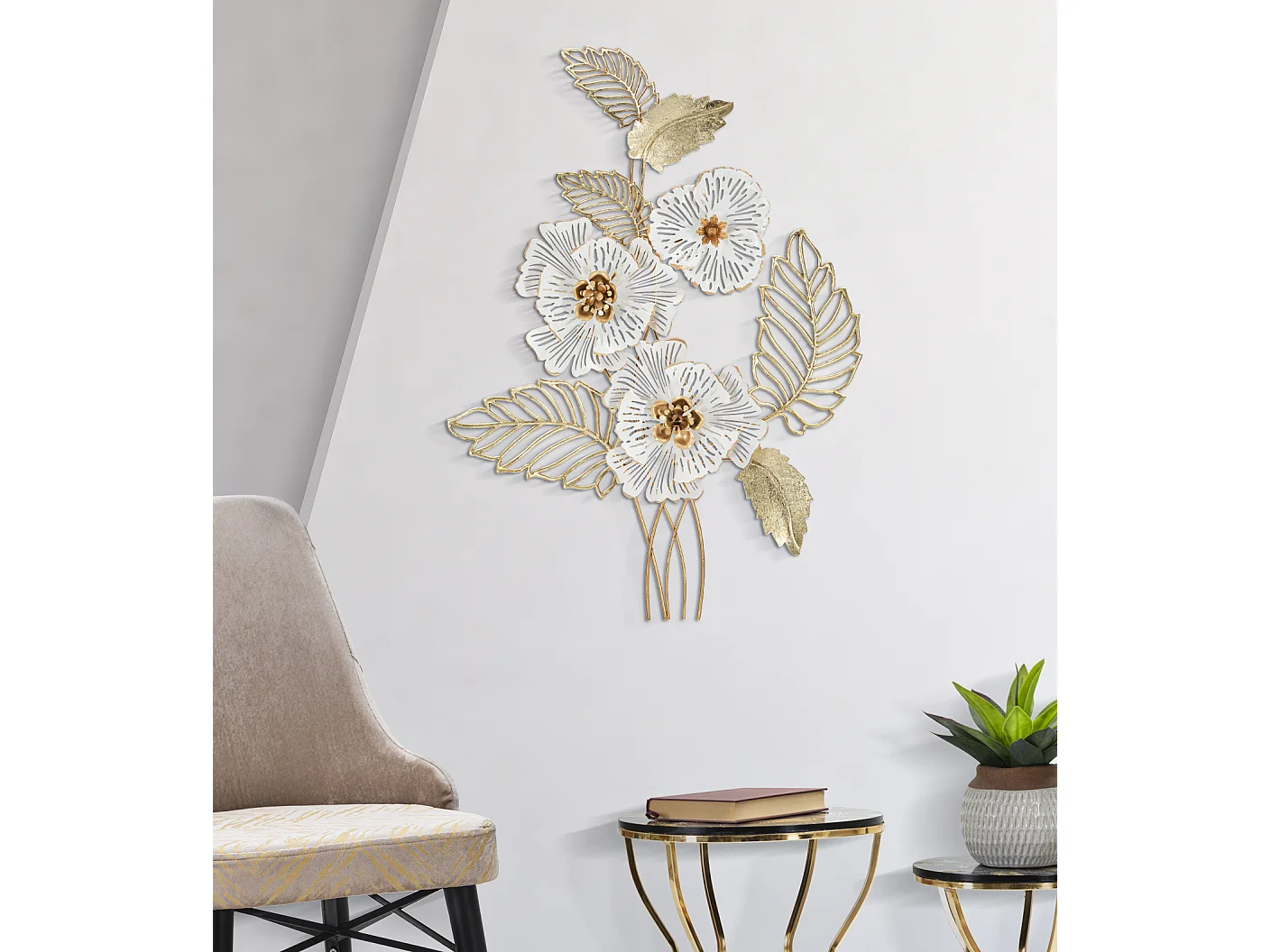 Pannello decorativo 3D fiori in metallo multicolore cm 54x6,4x73,7