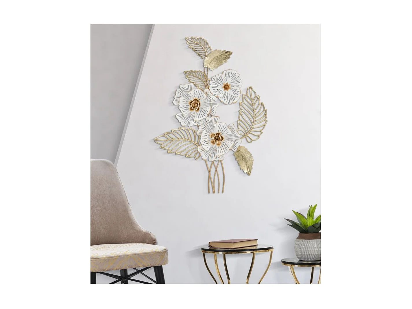 Décoration Murale en Métal "Whity" 73cm Blanc & Or