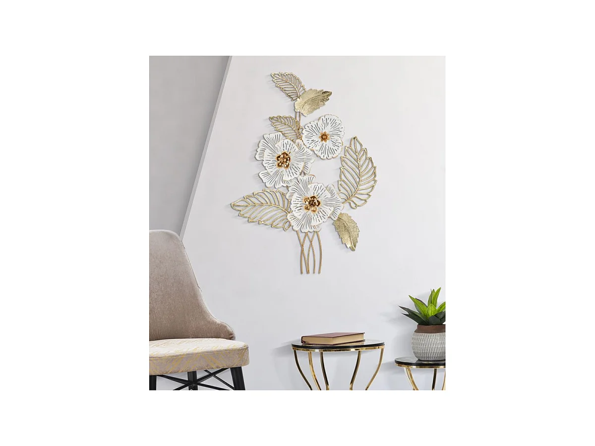 Décoration Murale en Métal "Whity" 73cm Blanc & Or