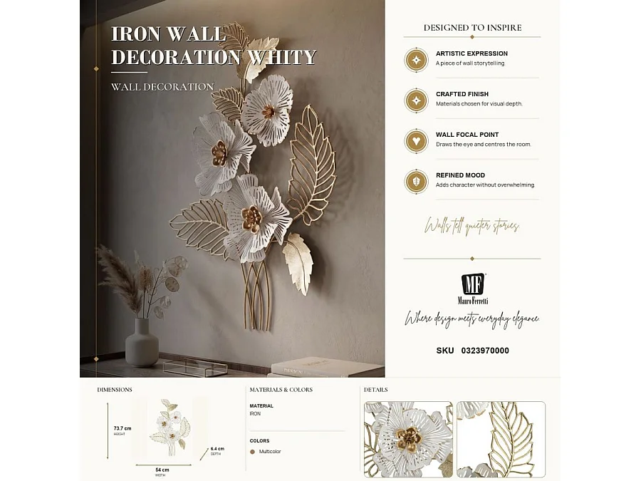 Décoration Murale en Métal "Whity" 73cm Blanc & Or
