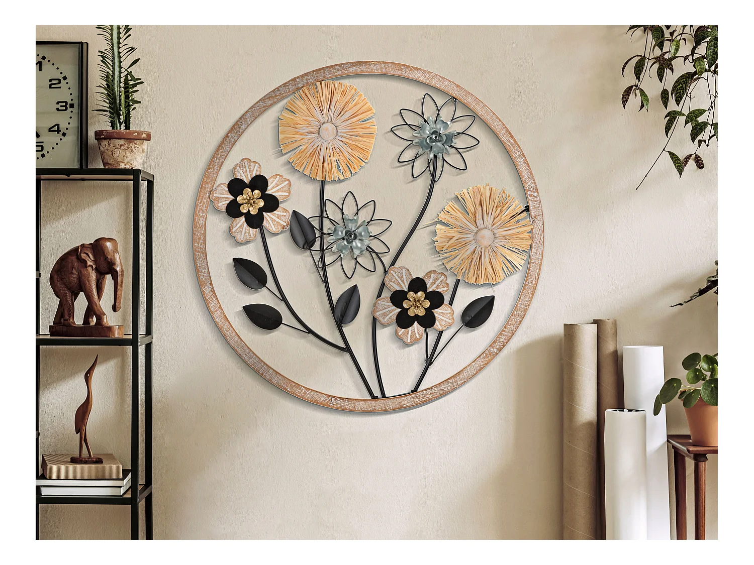 Décoration Murale Ronde Encadrée "Vasos" 50cm Multicolore