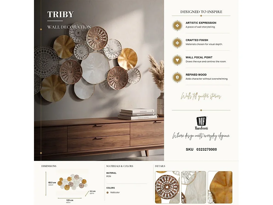 Décoration Murale en Métal "Triby" 125cm Multicolore