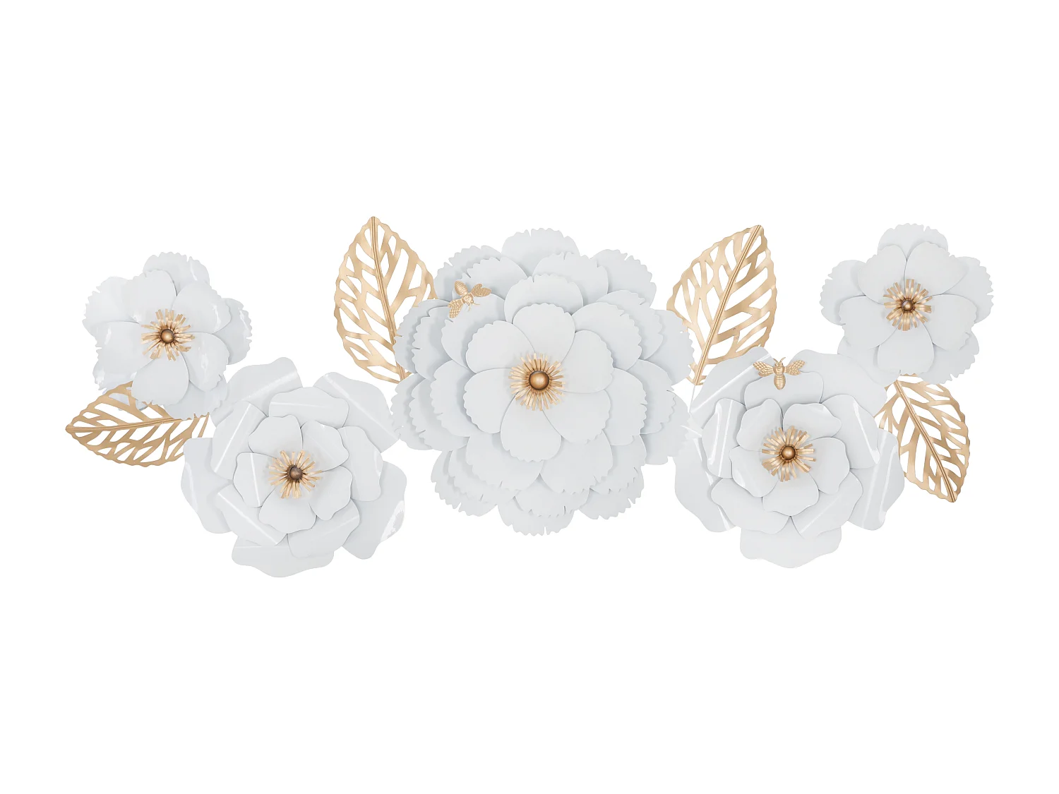 Décoration Murale en Métal "Foral" 158cm Blanc & Or