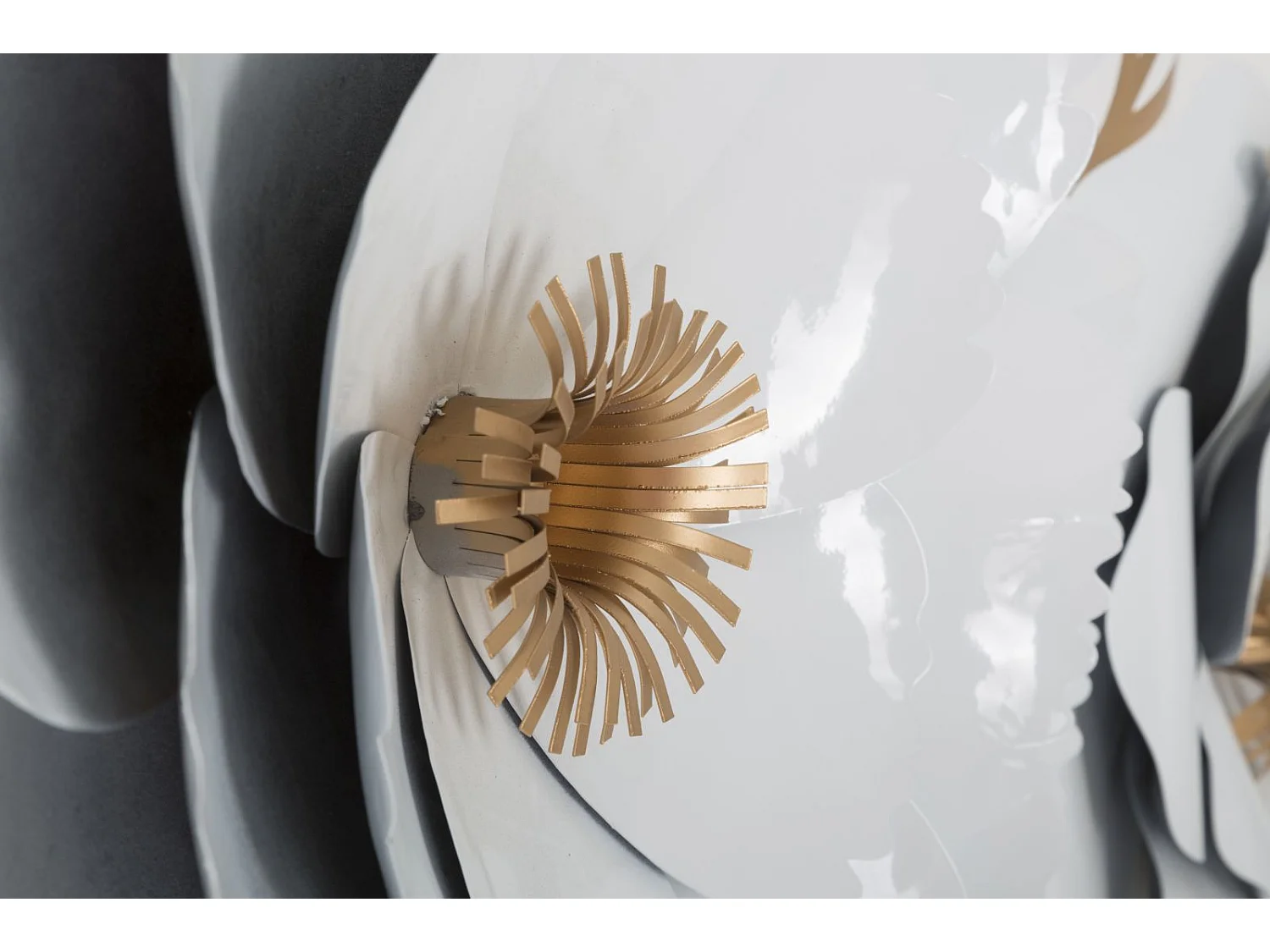 Décoration Murale en Métal "Foral" 158cm Blanc & Or