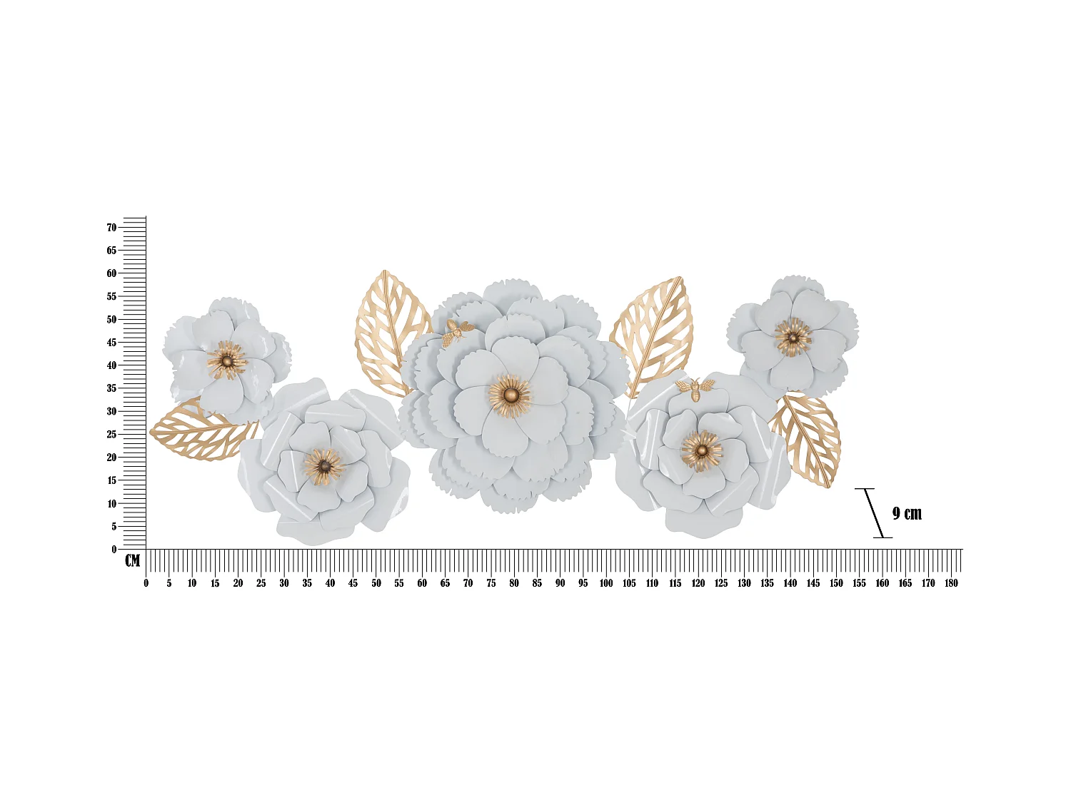 Décoration Murale en Métal "Foral" 158cm Blanc & Or