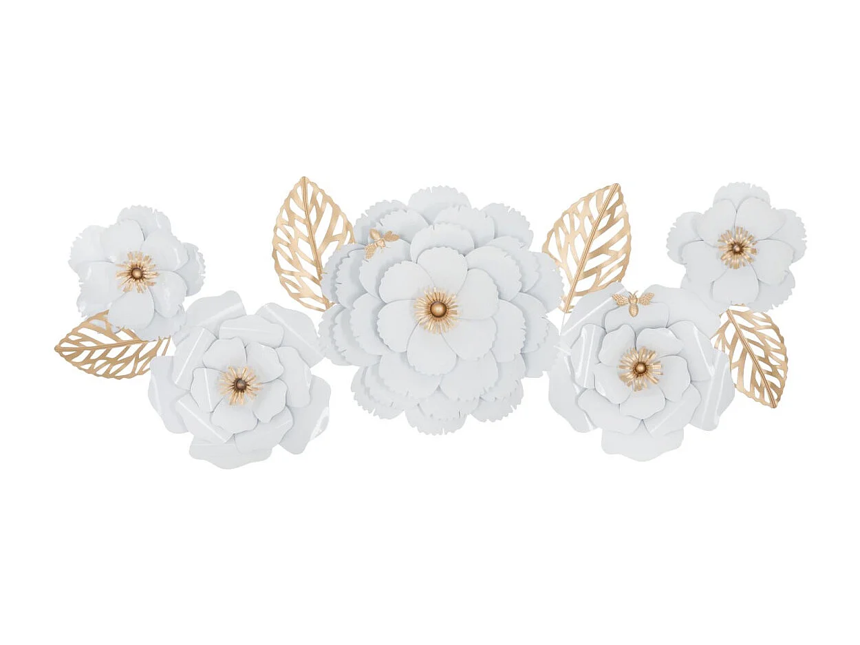 Décoration Murale en Métal "Foral" 158cm Blanc & Or