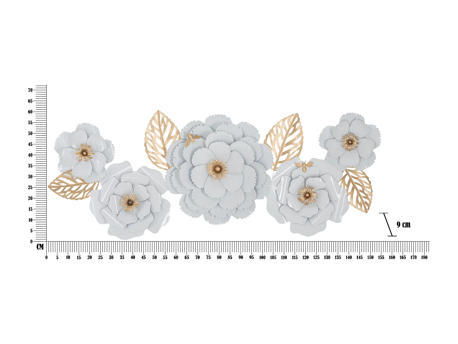 Décoration Murale en Métal "Foral" 158cm Blanc & Or