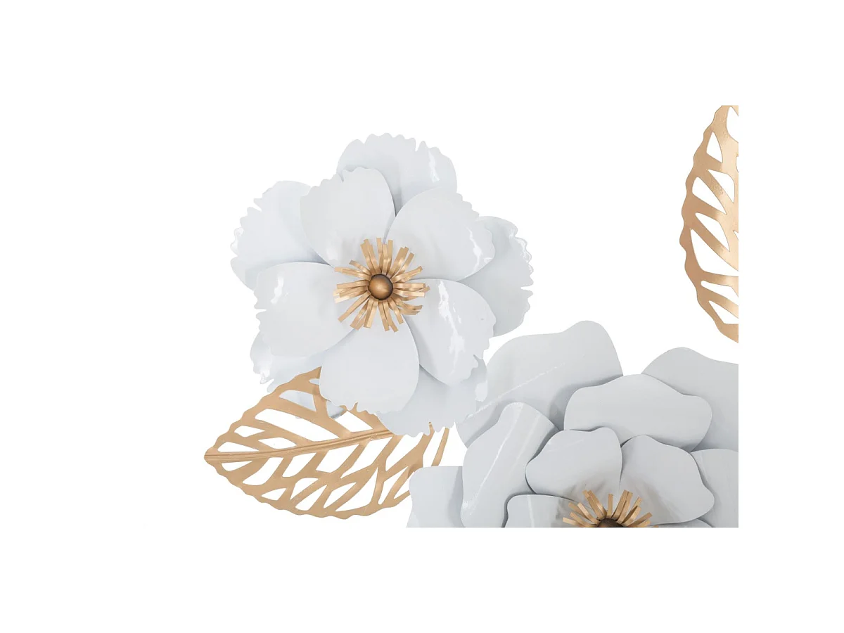 Dekorativt vægpanel "White Decor" (158 x 9 x 60 cm) – Glamourøs stil, hvid og guld jernplade – Eksotisk 3D-dekoration