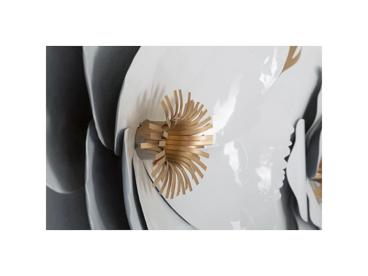 Dekorativt vægpanel "White Decor" (158 x 9 x 60 cm) – Glamourøs stil, hvid og guld jernplade – Eksotisk 3D-dekoration