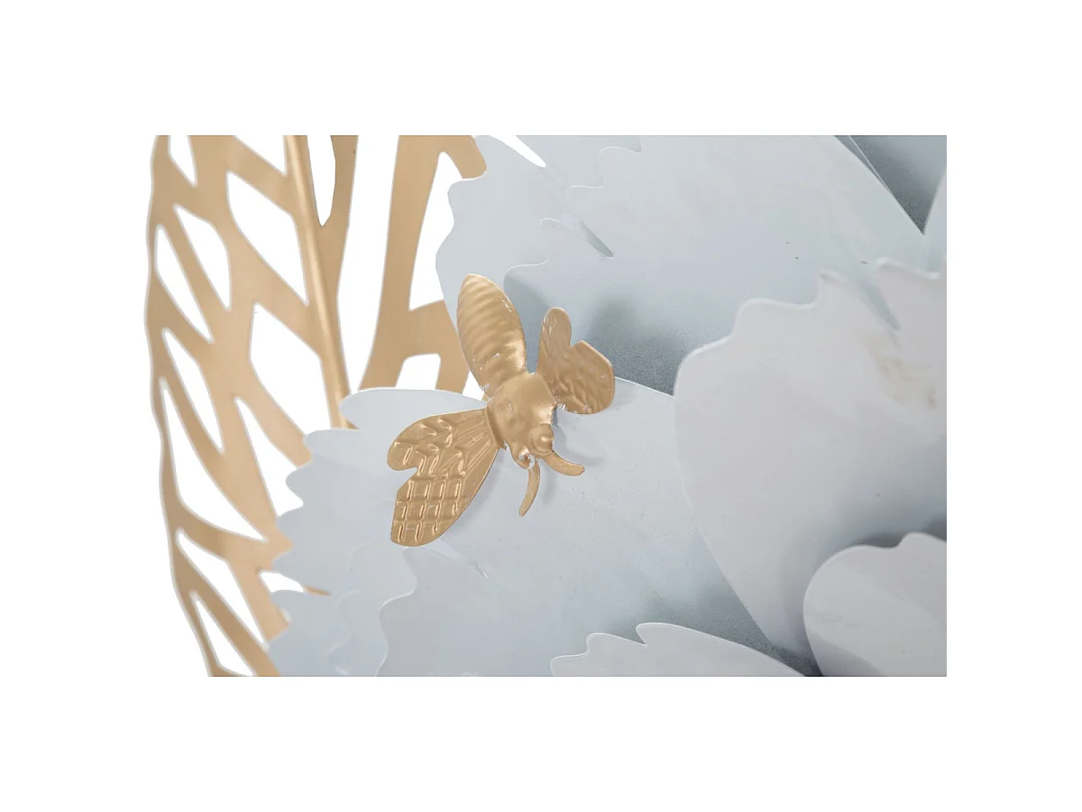 Dekorativt vægpanel "White Decor" (158 x 9 x 60 cm) – Glamourøs stil, hvid og guld jernplade – Eksotisk 3D-dekoration