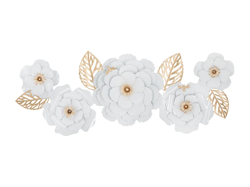 Décoration Murale en Métal "Foral" 158cm Blanc & Or