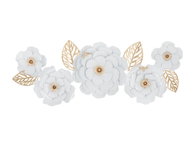 Décoration Murale en Métal "Foral" 158cm Blanc & Or