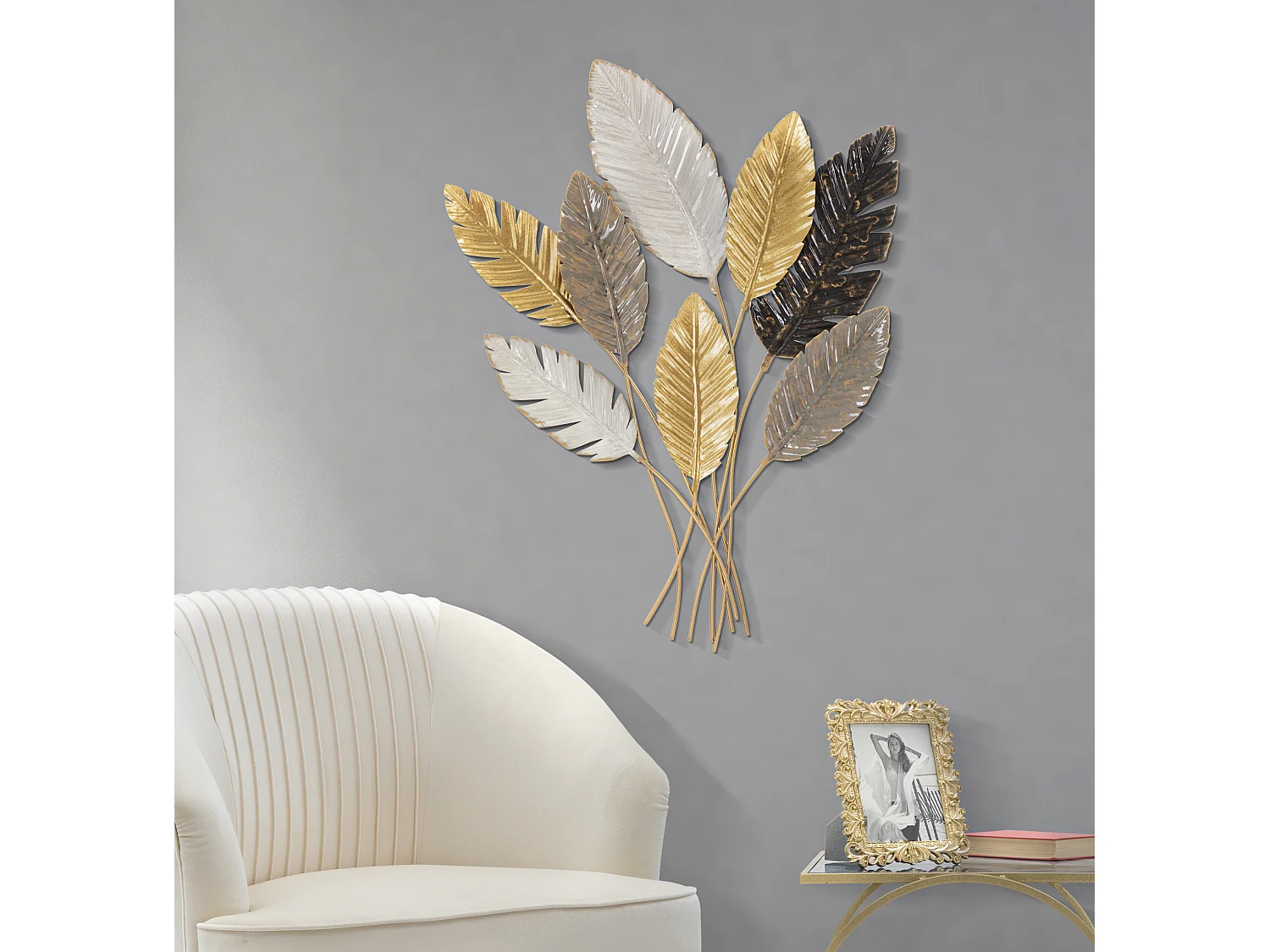 Pannello decorativo 3D foglie in metallo multicolore cm 73x6x93