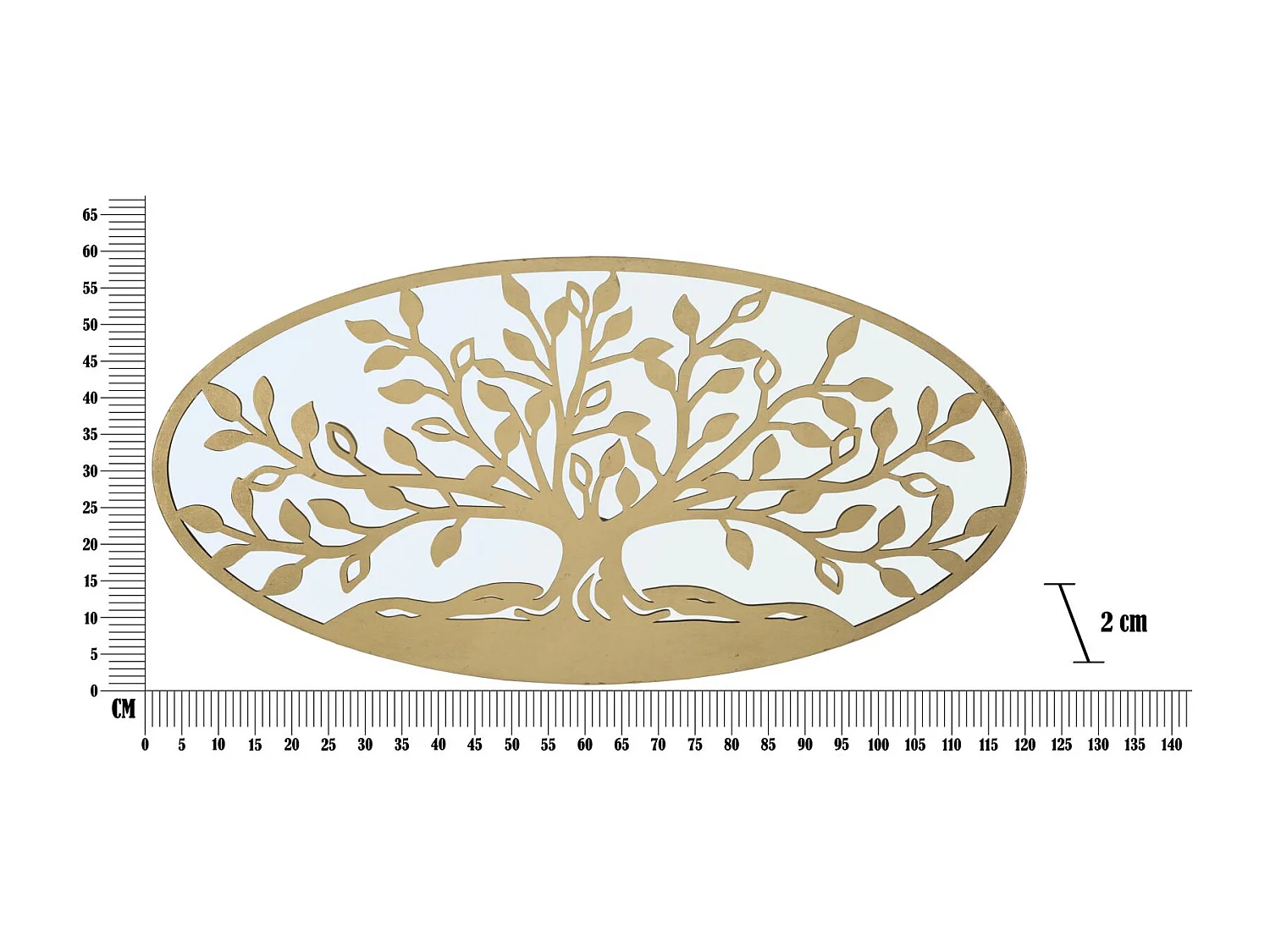 Pannello decorativo 3D in metallo dorato e specchio albero cm 120x2x60