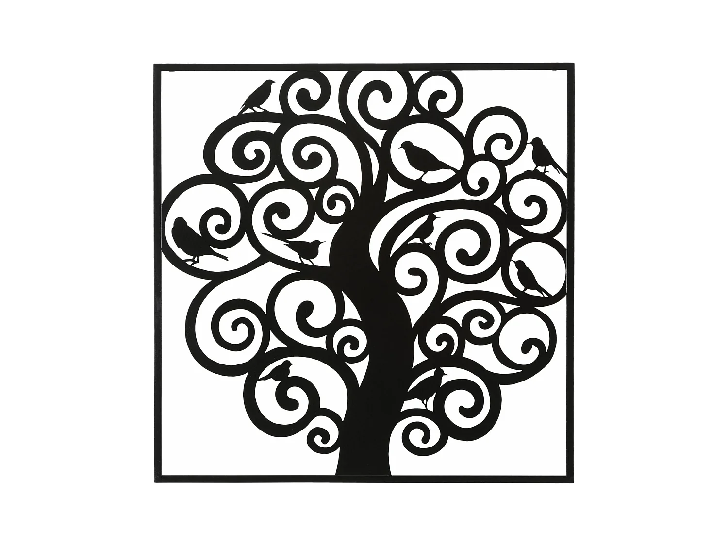 Panneau Décoratif 3D Arbre avec Oiseaux - Panneau en Fer Noir - 70x1x70 cm