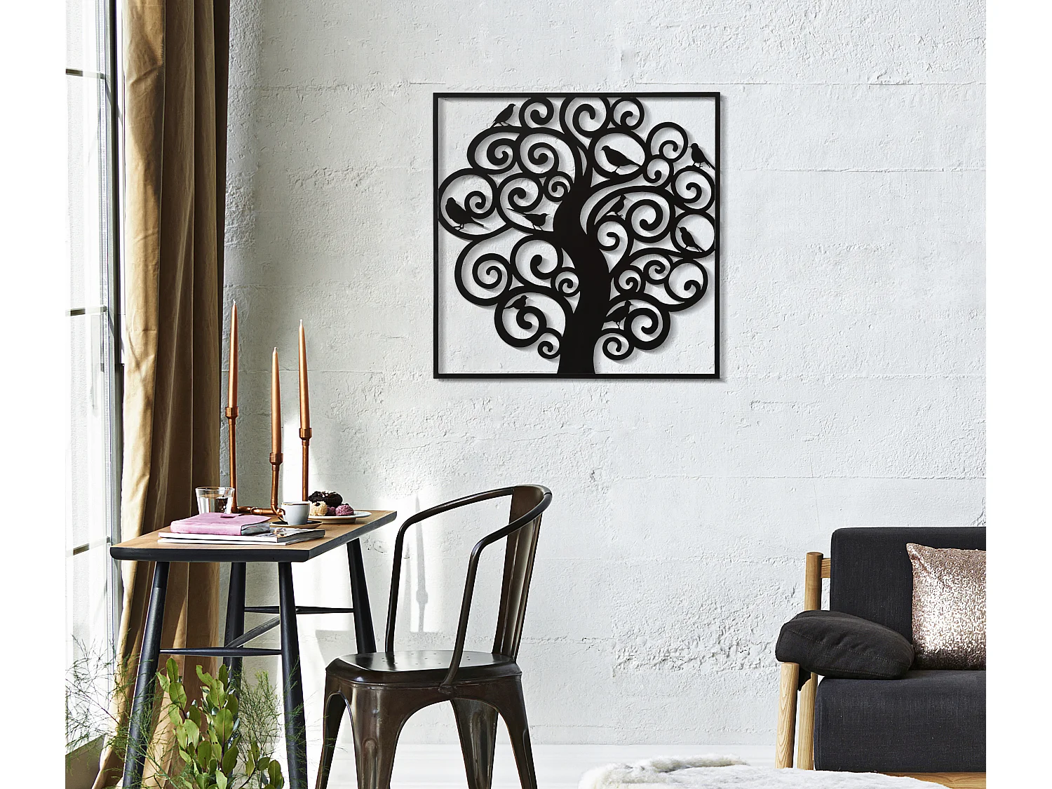 Décoration Murale Encadrée en Métal "Three" 70cm Noir