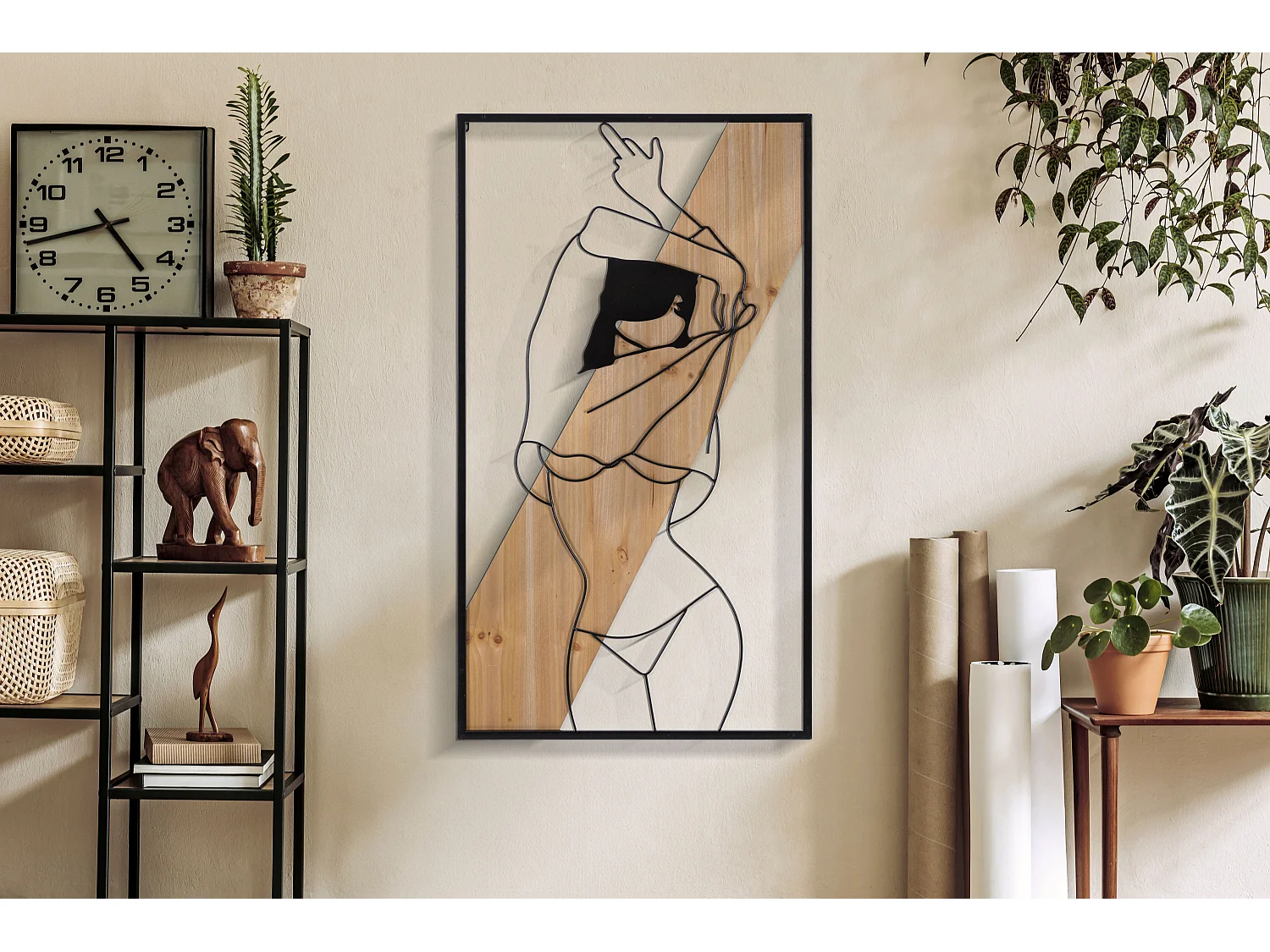 Décoration Murale Encadrée "Strip" 90cm Noir & Naturel