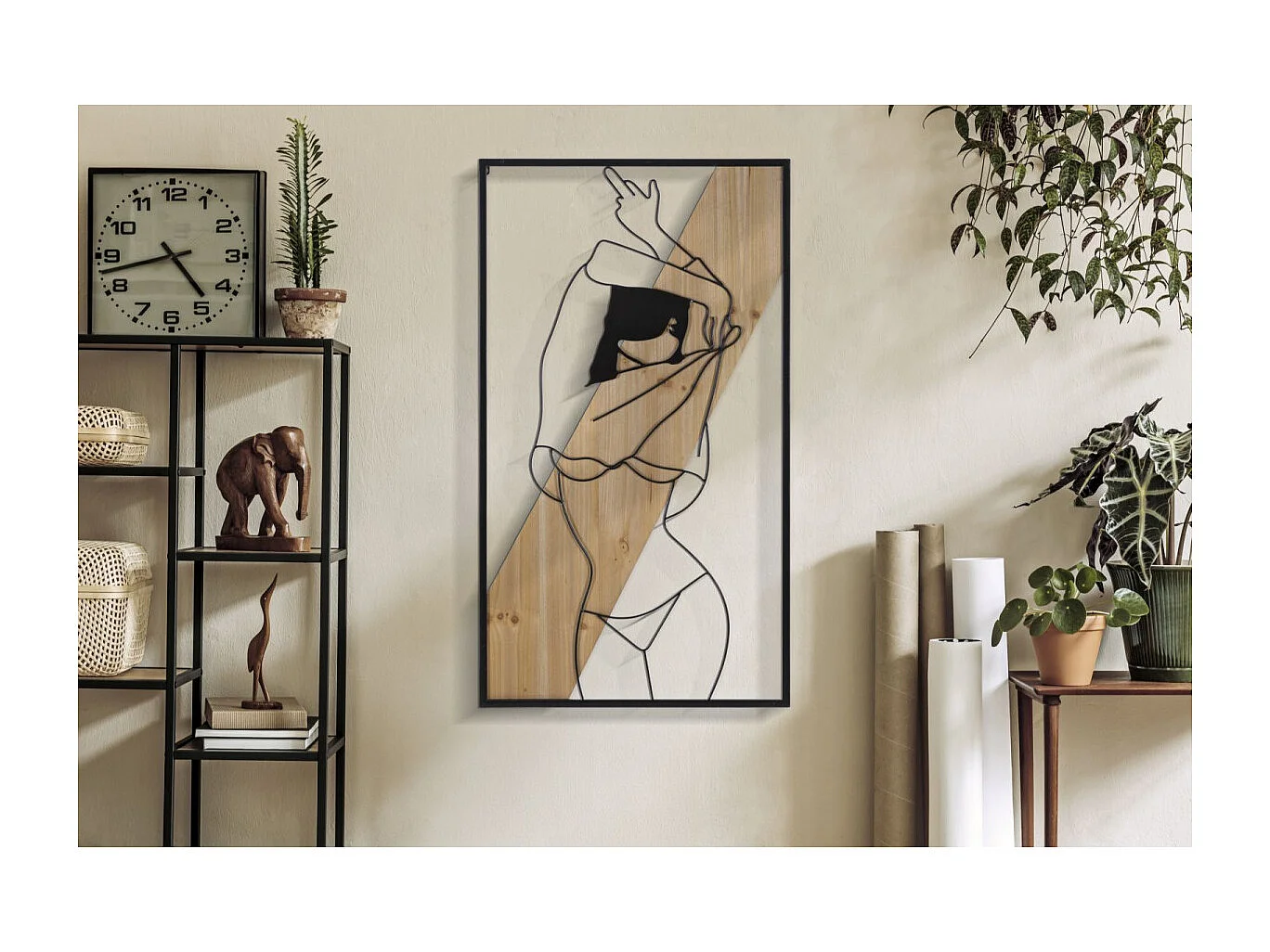 Décoration Murale Encadrée "Strip" 90cm Noir & Naturel