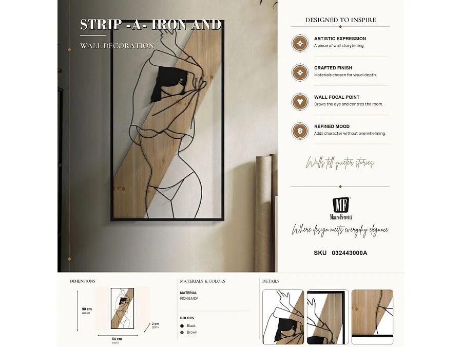Décoration Murale Encadrée "Strip" 90cm Noir & Naturel