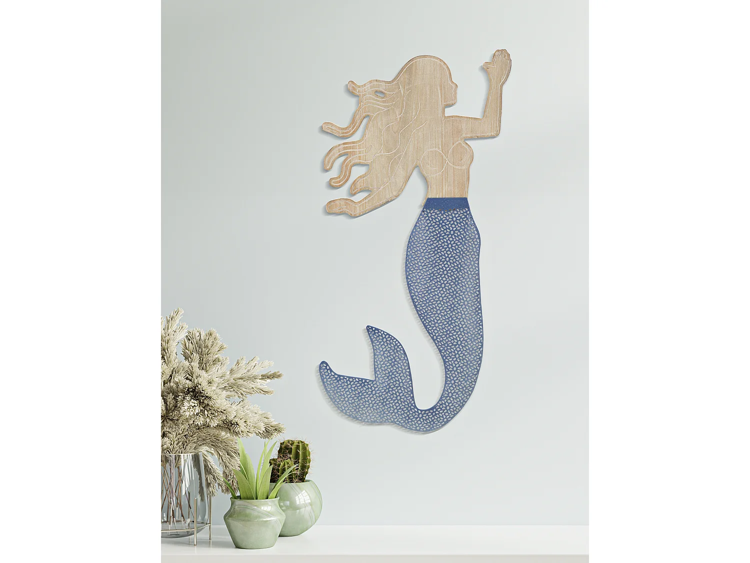 Pannello decorativo 3D in metallo blu sirena cm 30,5x2x60