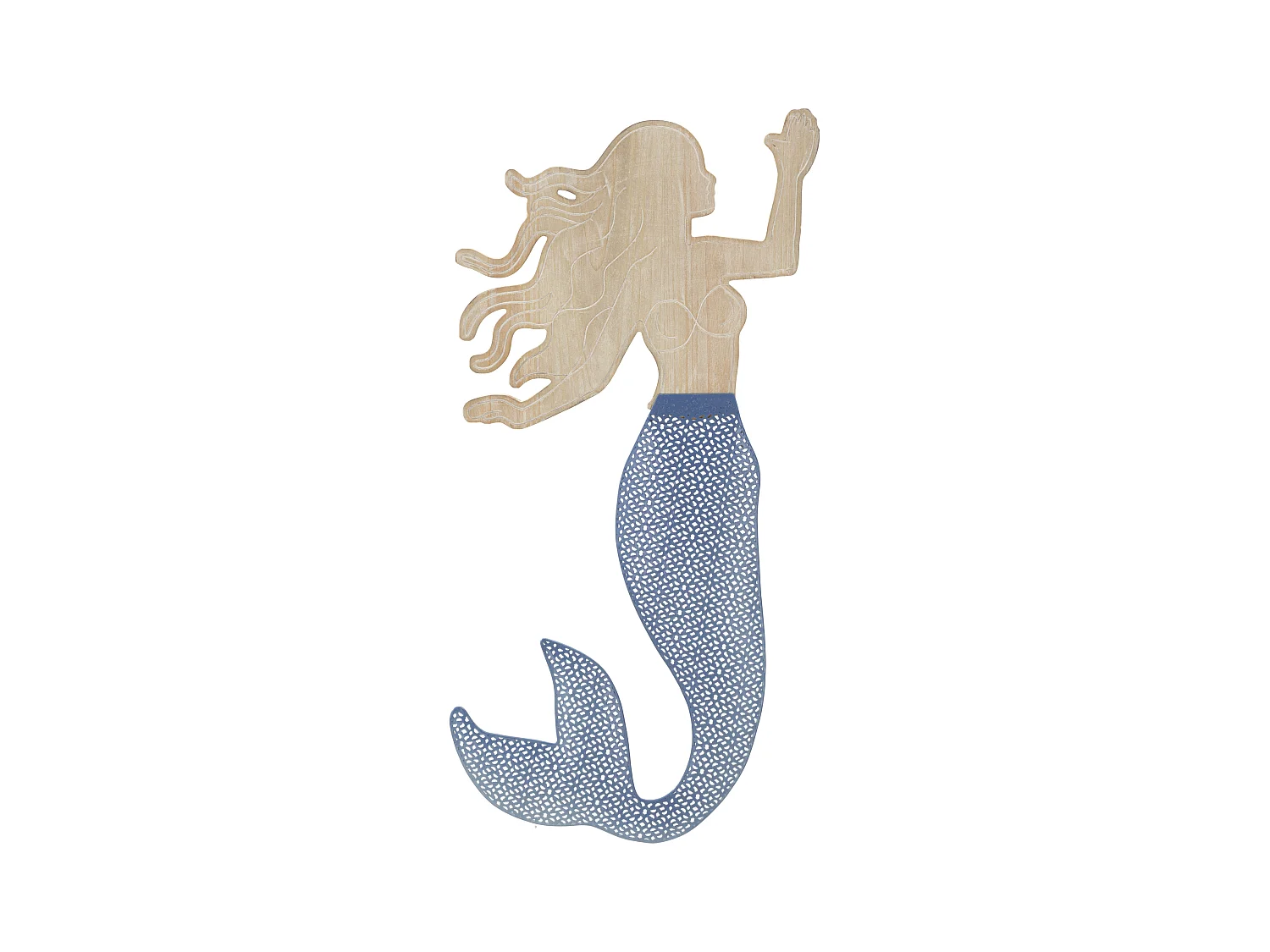 Panneau Murale 3D en Métal et Bois - Décoration Murale "Sirena" avec Sirène Nageant - 30,5x2x60 cm