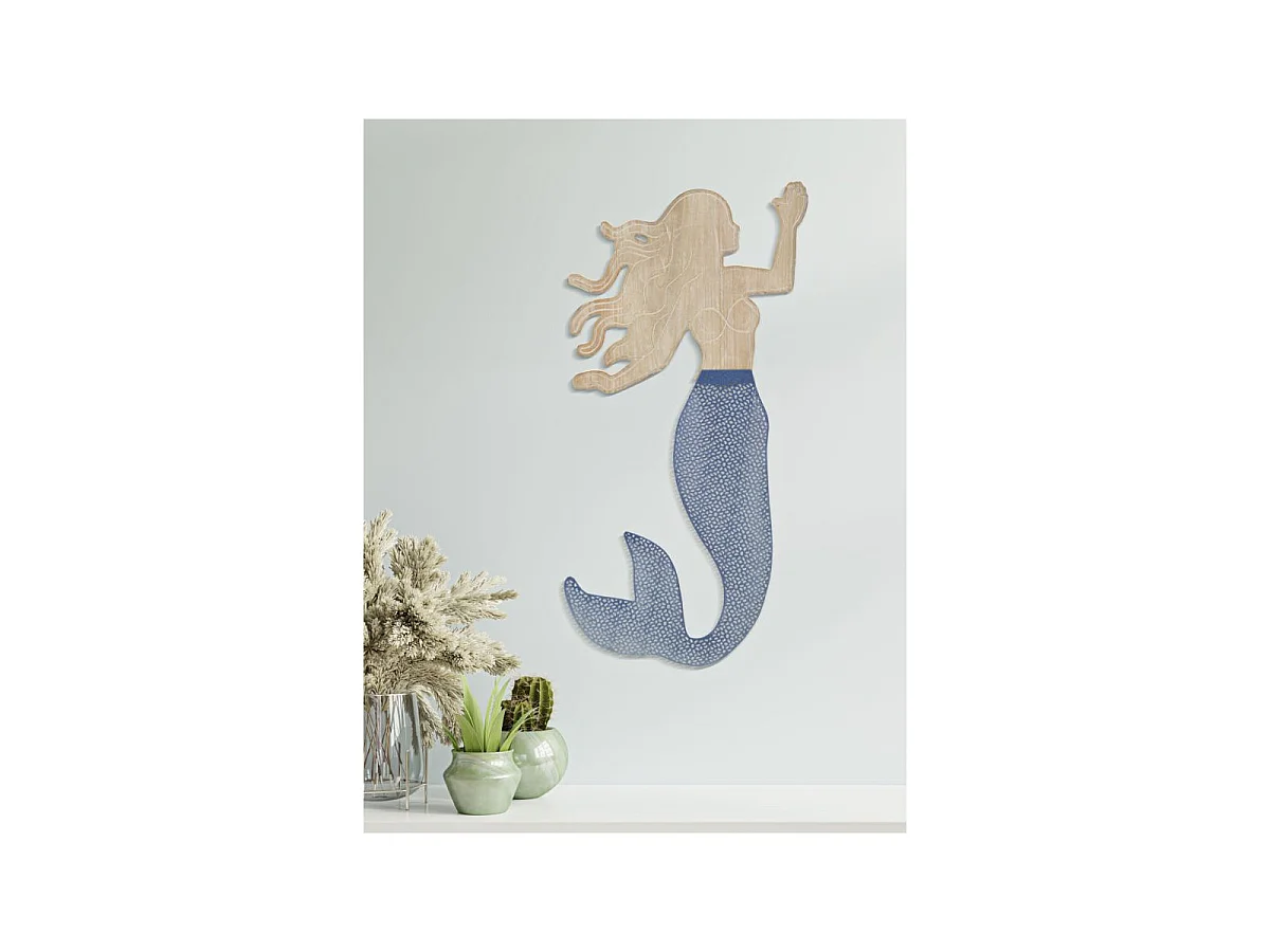 Décoration Murale en Métal "Sirène" 60cm Naturel & Bleu