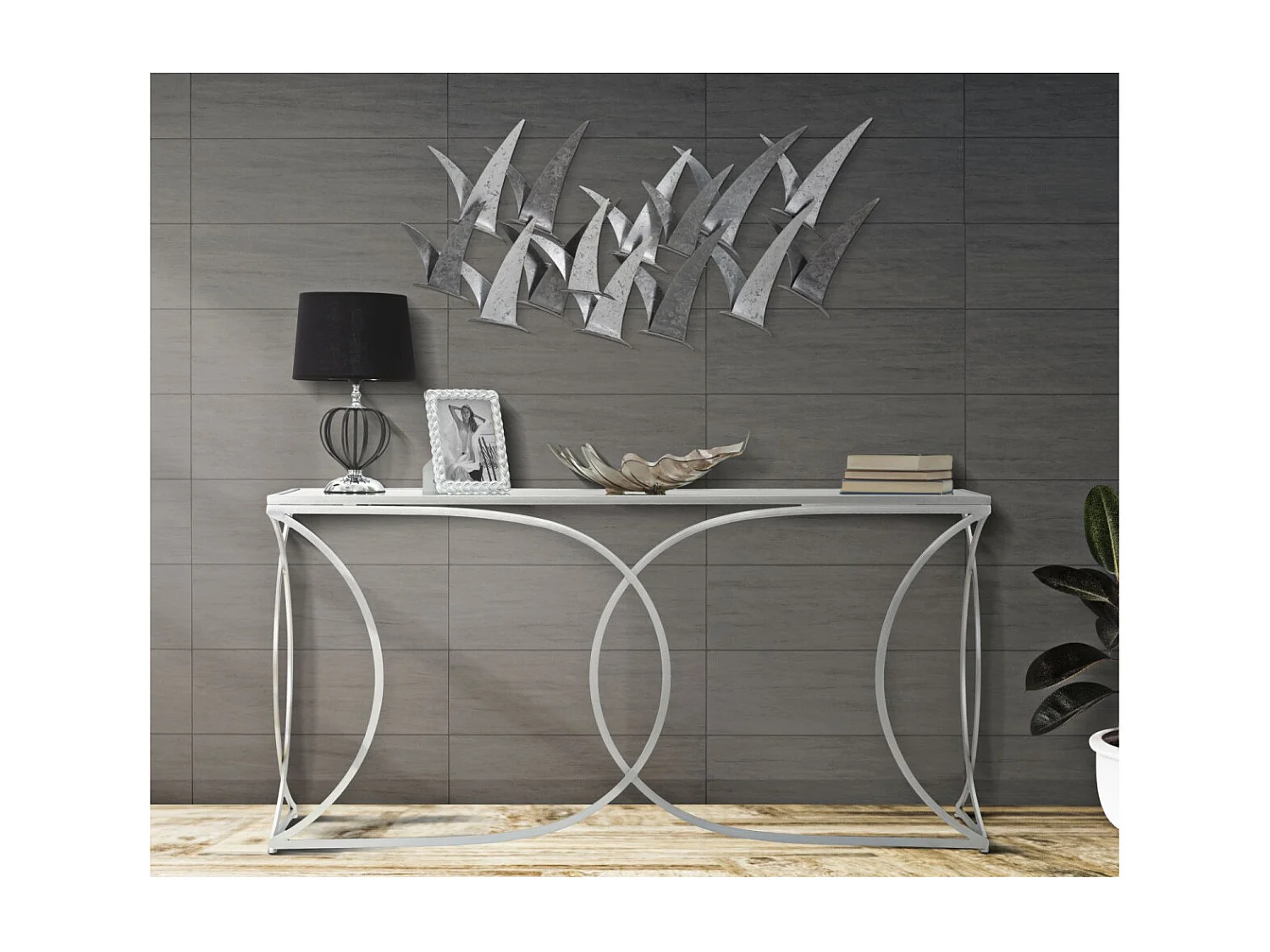 Décoration Murale en Métal "Gabbiani" 93cm Gris
