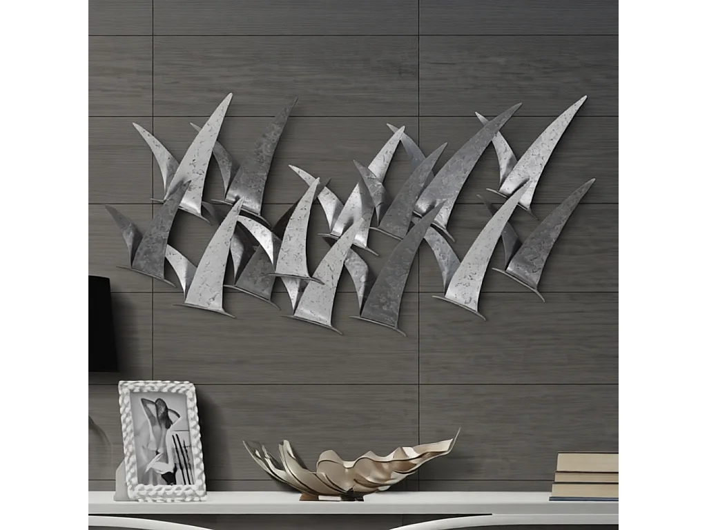 3D-Dekopaneel aus Metall silberfarben Möwen 93x12,7x47,6 cm