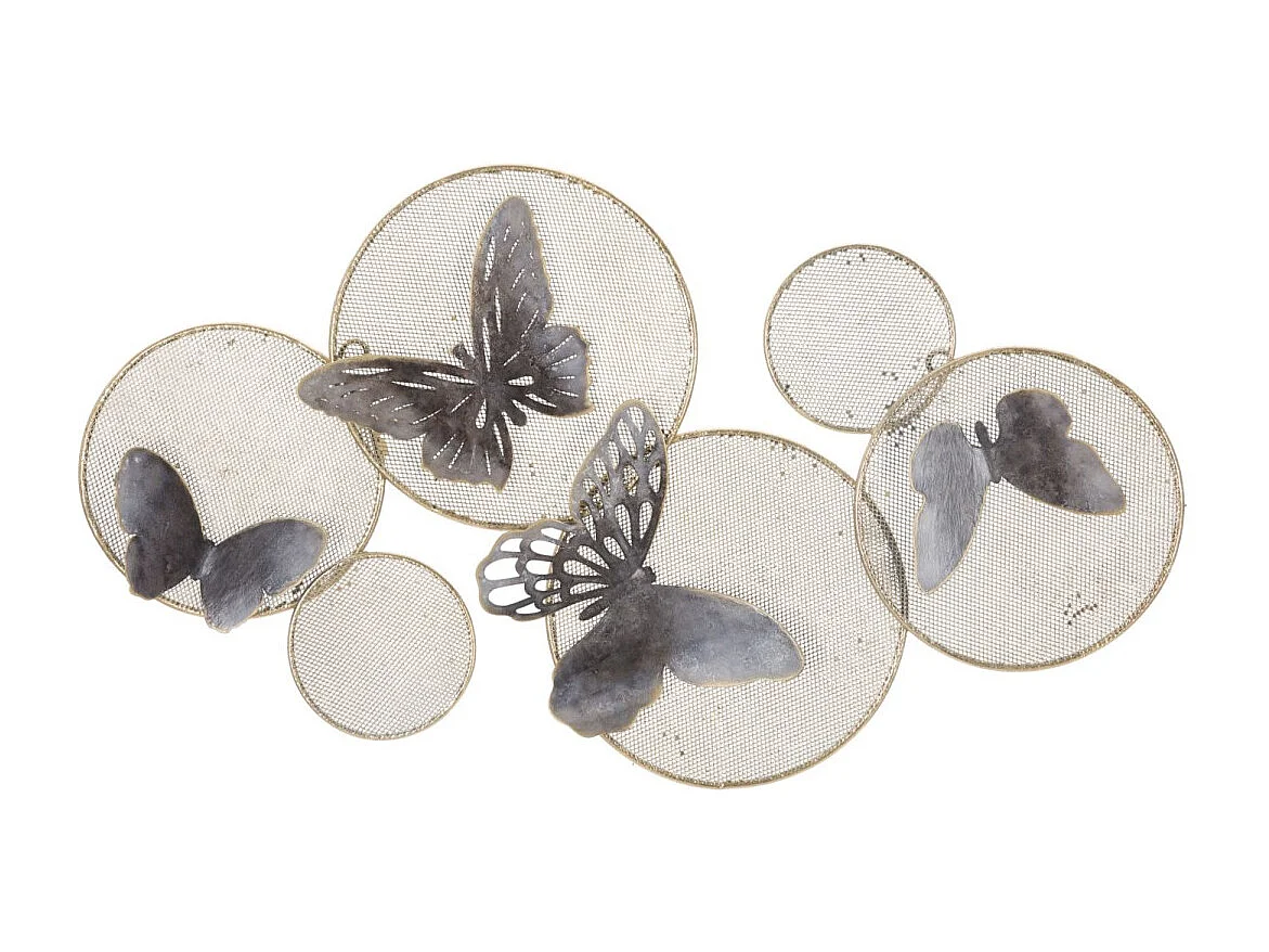 Déco Murale en Métal "Papillons sur Cercle" 66cm Multicolore