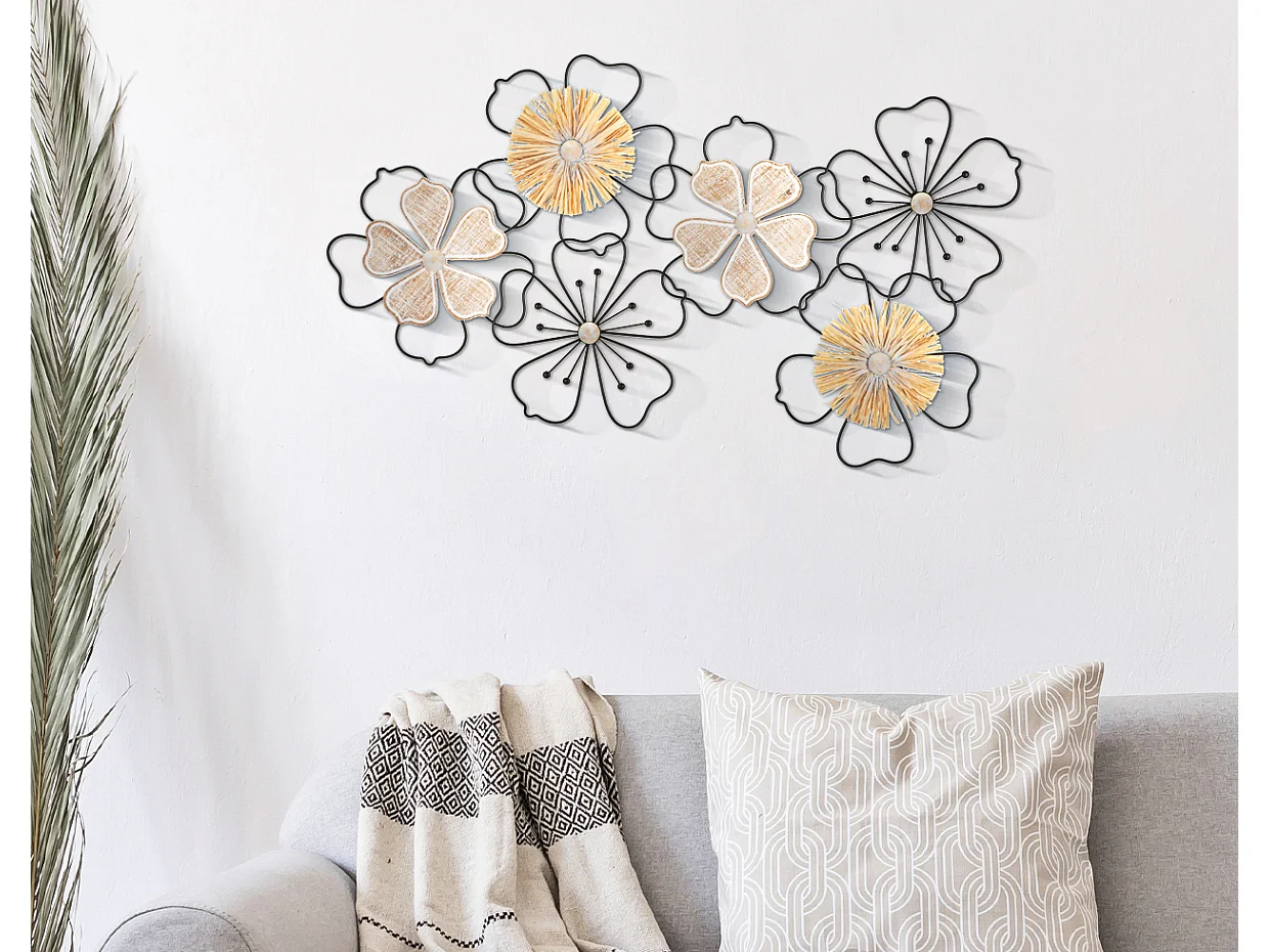 Décoration Murale en Métal "Itis" 75cm Noir & Naturel