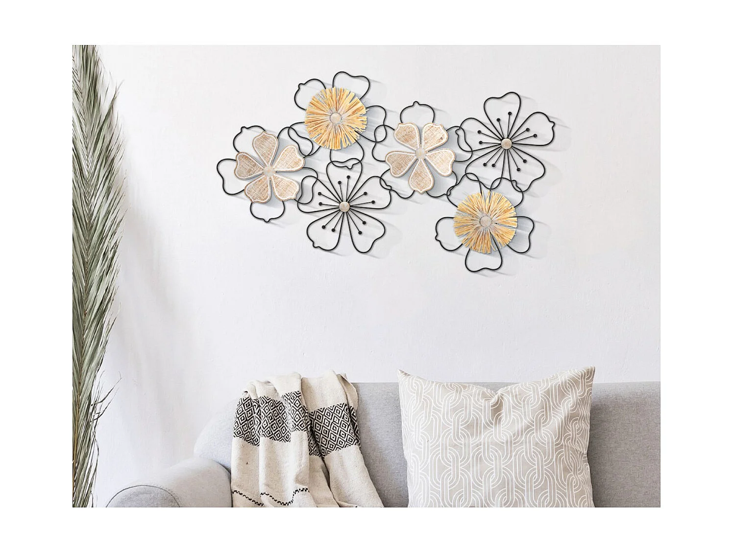 Décoration Murale en Métal "Itis" 75cm Noir & Naturel