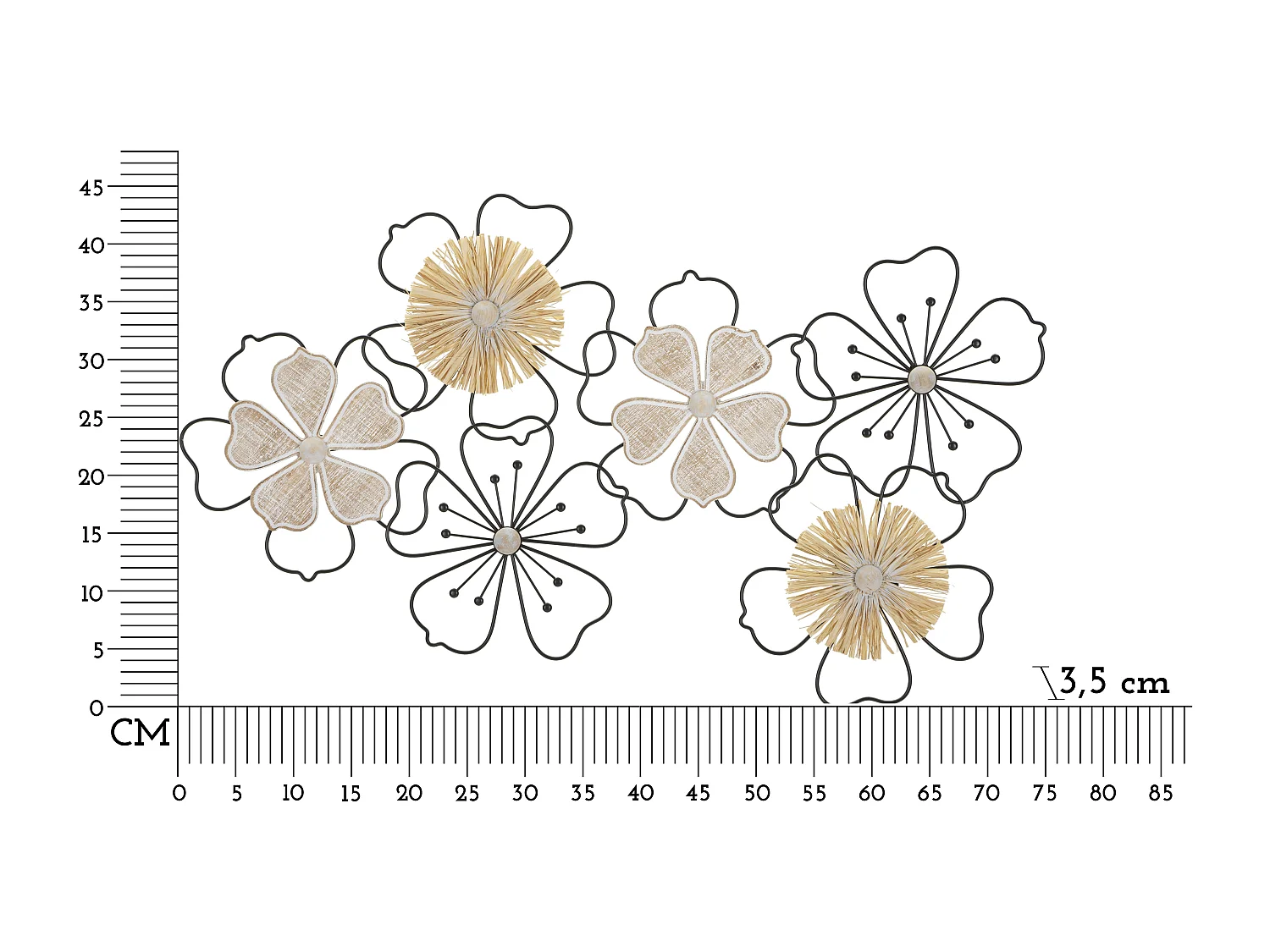 Décoration Murale en Métal "Itis" 75cm Noir & Naturel