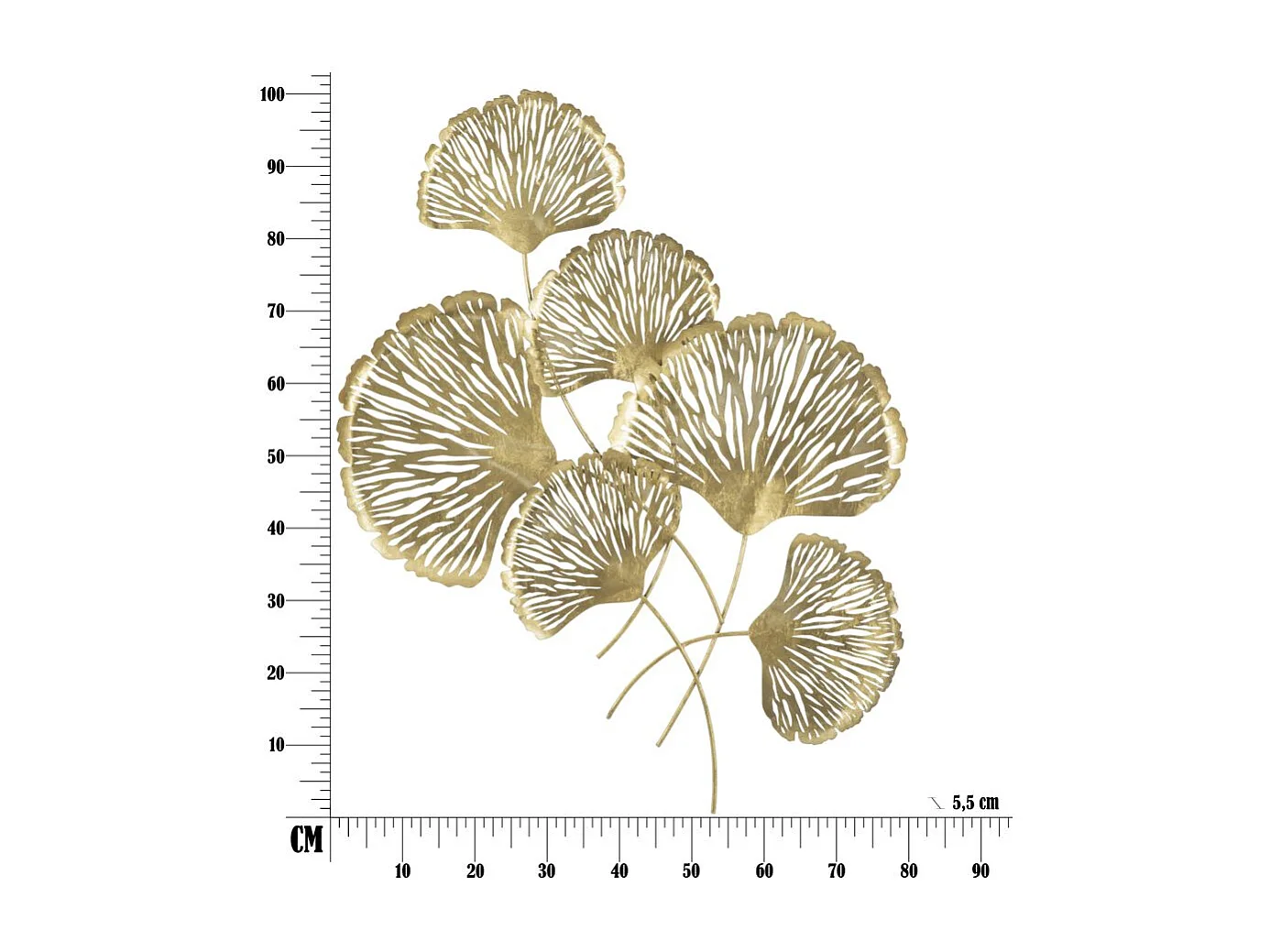 Pannello decorativo 3D in metallo dorato con foglie cm 78x5,5x101