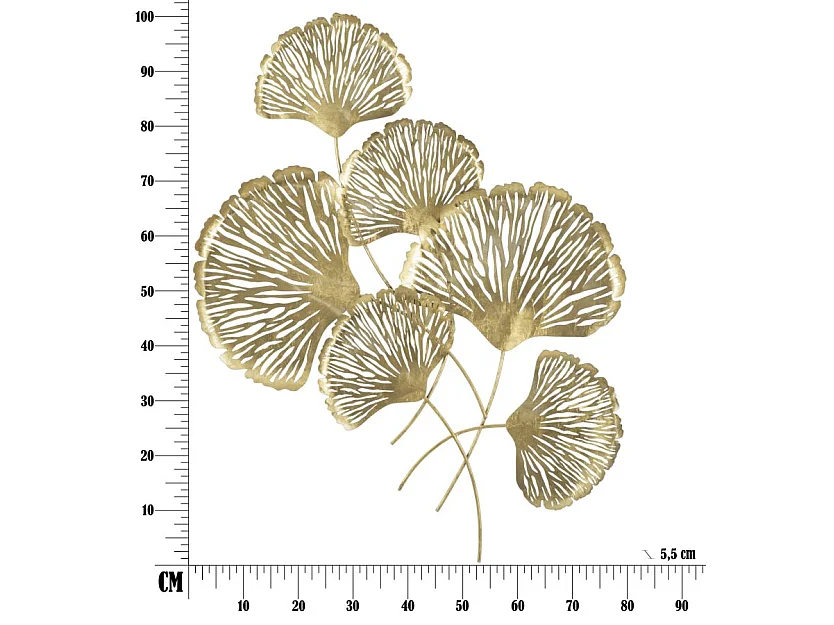 Decoración de pared 3D en metal dorado con hojas Iris