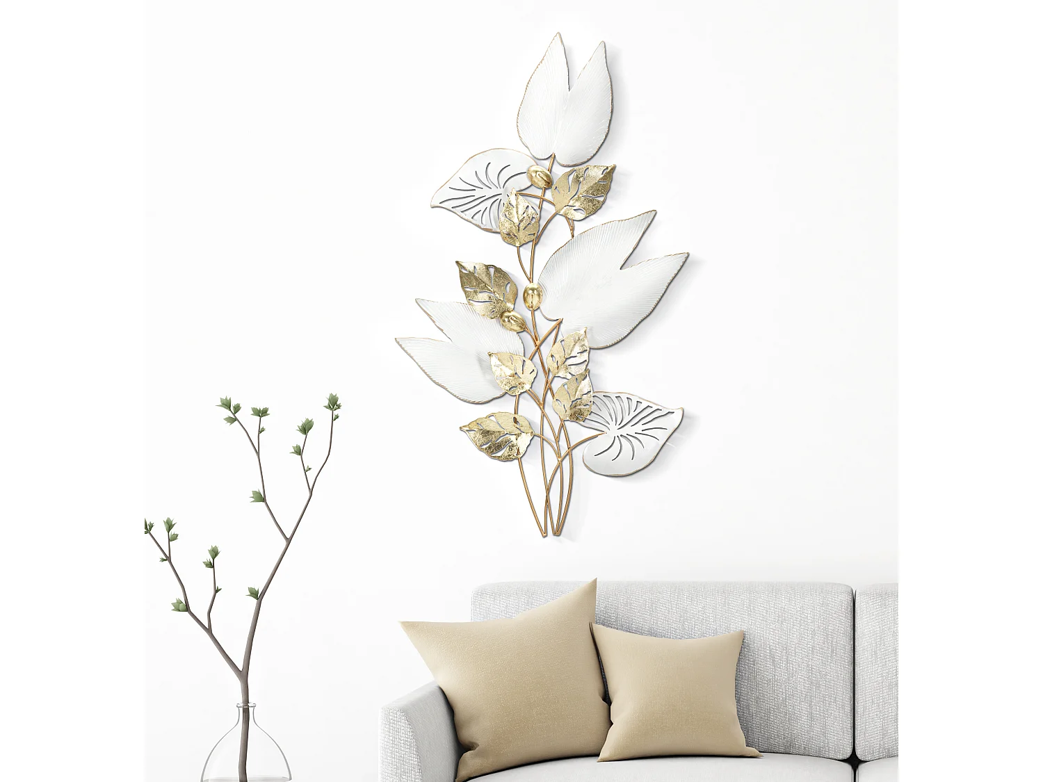 Décoration Murale en Métal "Pitch" 90cm Blanc & Or