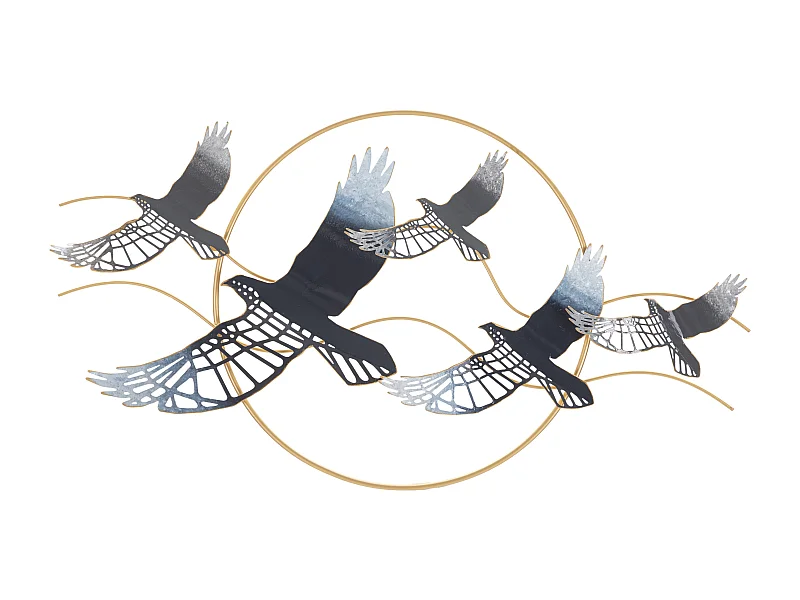 Décoration Murale Encadrée en Métal "Oiseaux" 91cm Multicolore