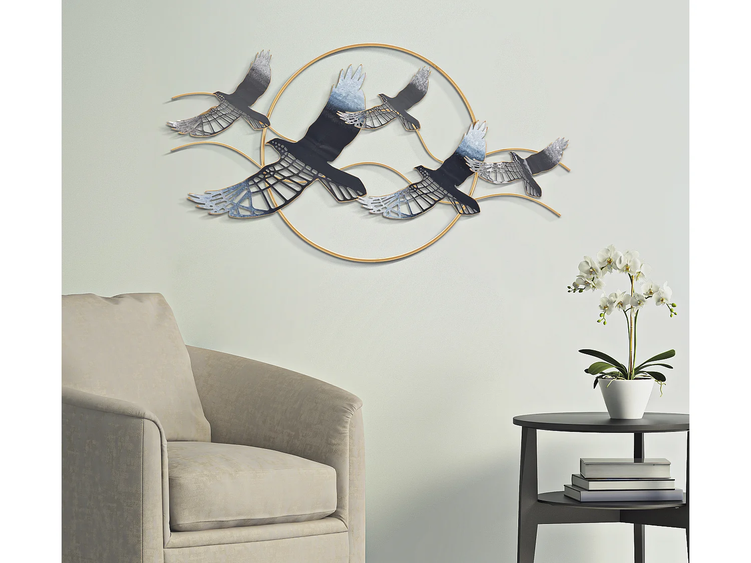 Décoration Murale Encadrée en Métal "Oiseaux" 91cm Multicolore