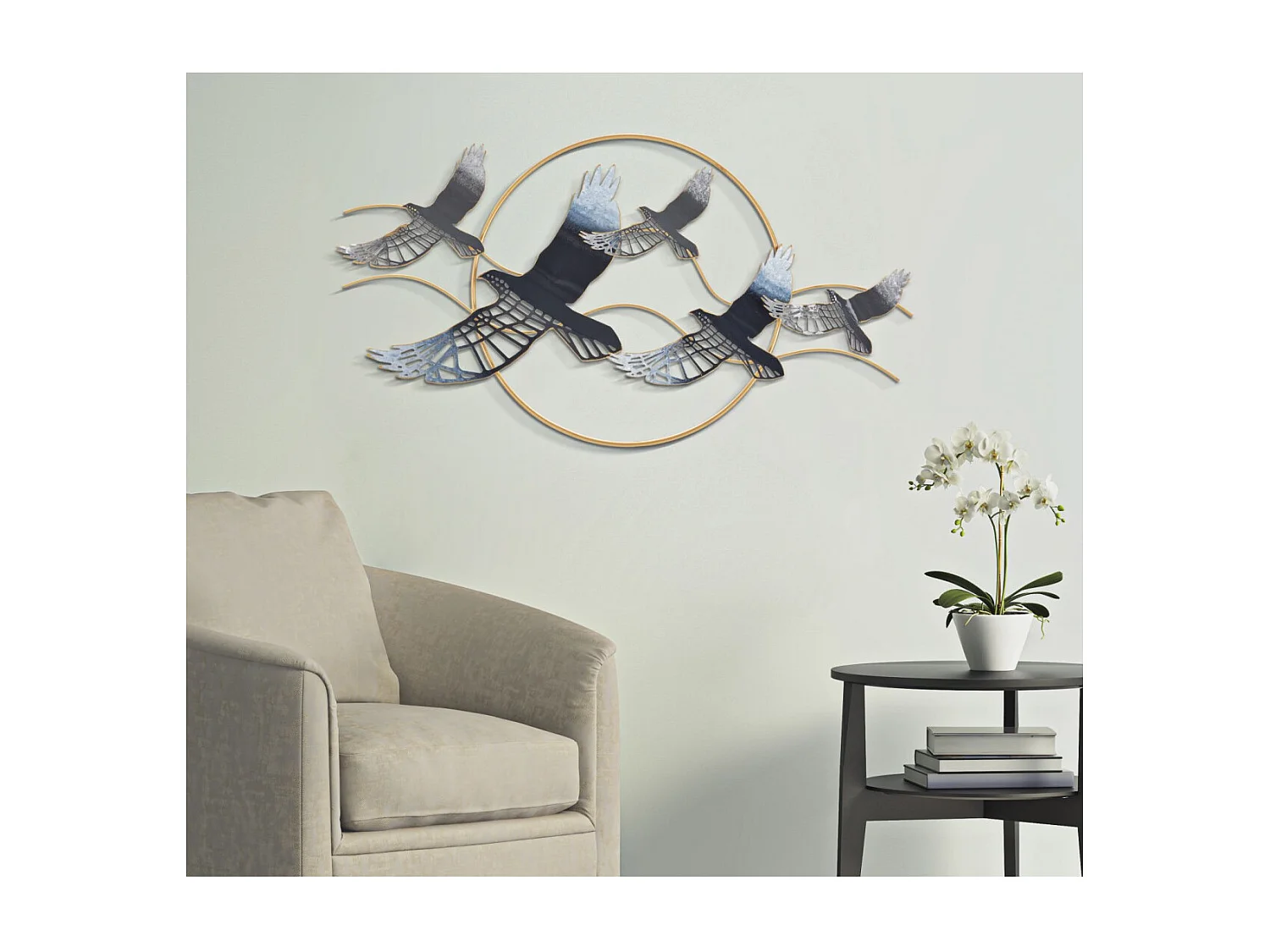 Décoration Murale Encadrée en Métal "Oiseaux" 91cm Multicolore