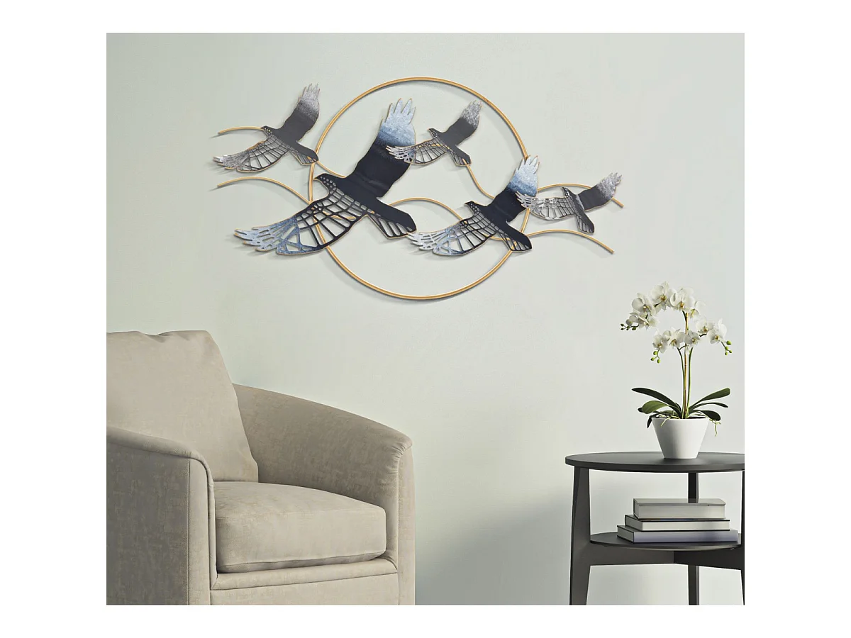 Décoration Murale Encadrée en Métal "Oiseaux" 91cm Multicolore