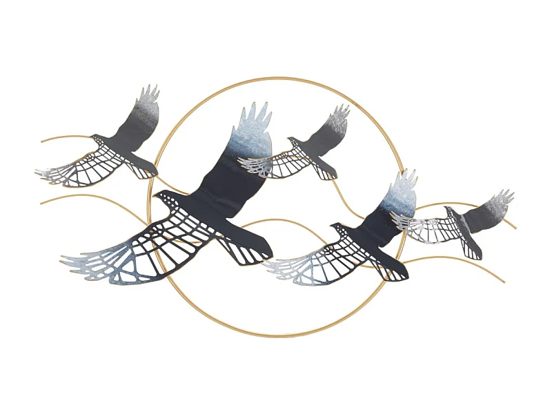 Décoration Murale Encadrée en Métal "Oiseaux" 91cm Multicolore